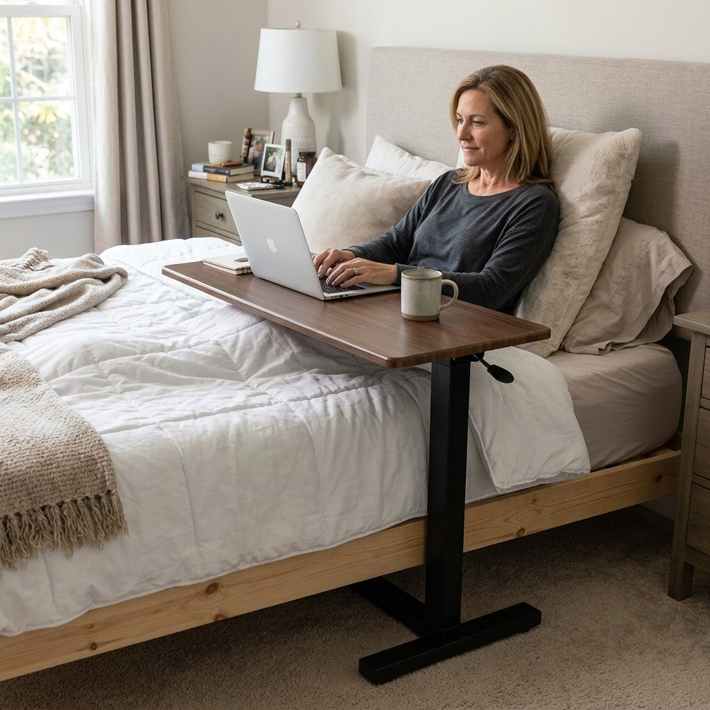 Rolling Height-Adjustable Overbed Table - in everyday life