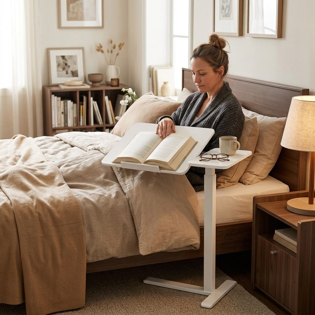 Rolling Overbed Table with Adjustable Tilt Top - at home