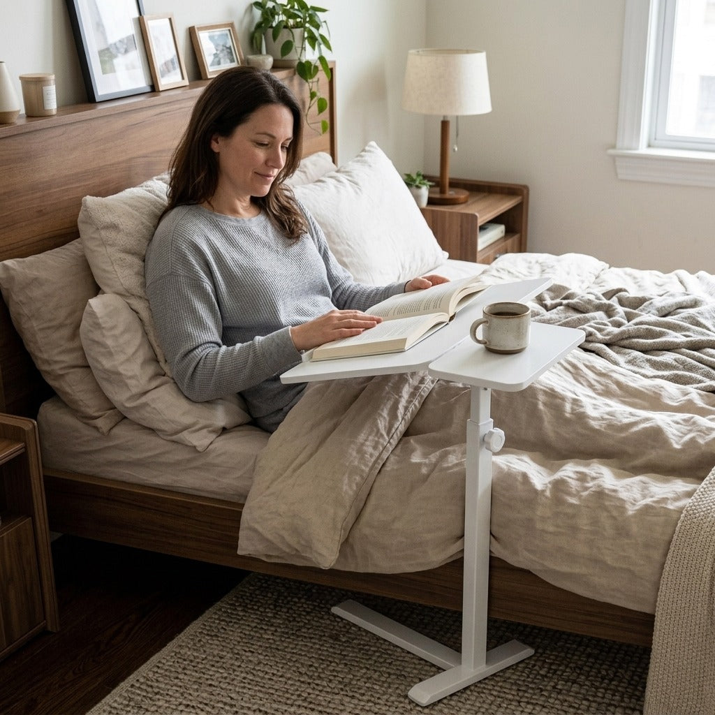 Rolling Overbed Table with Adjustable Tilt Top - in everyday life