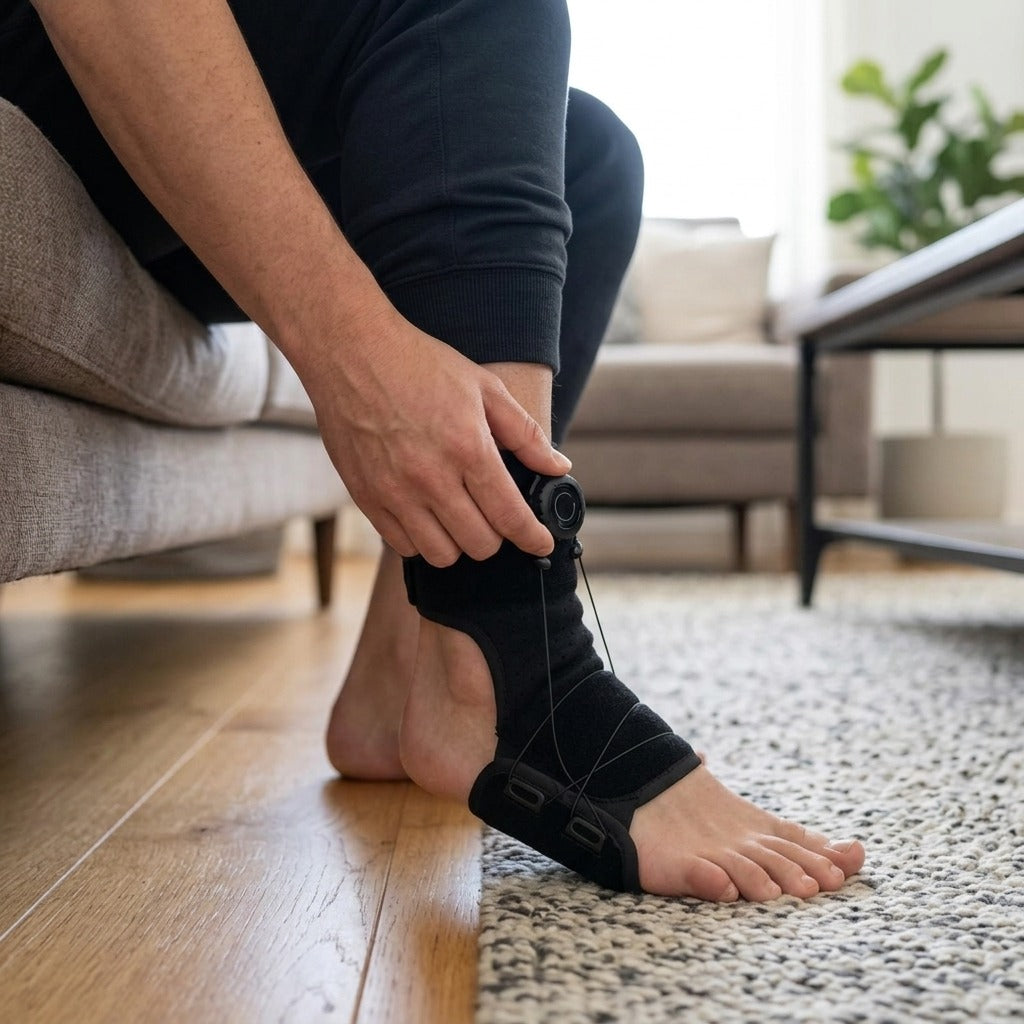 Rotating Knob Foot Drop Brace - in use