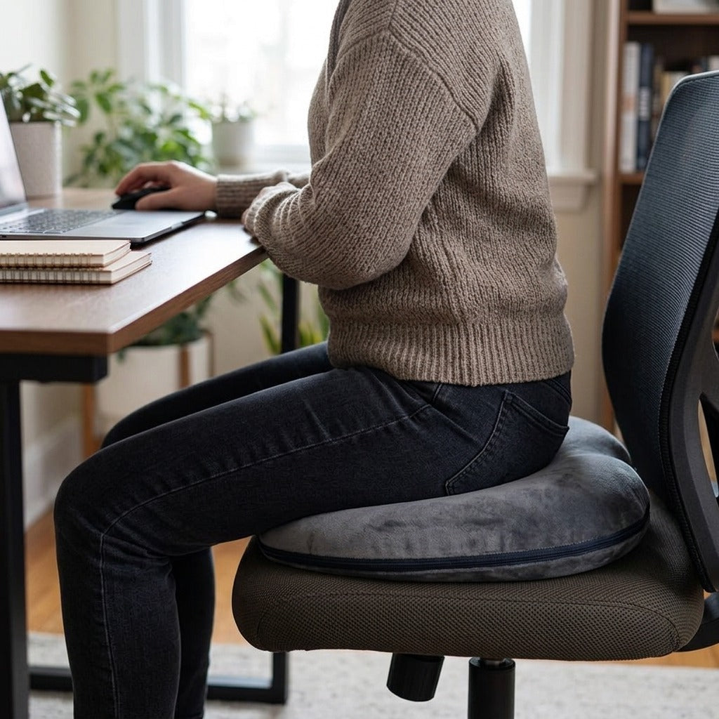 Round Memory Foam Seat Cushion for Office or Car - in use