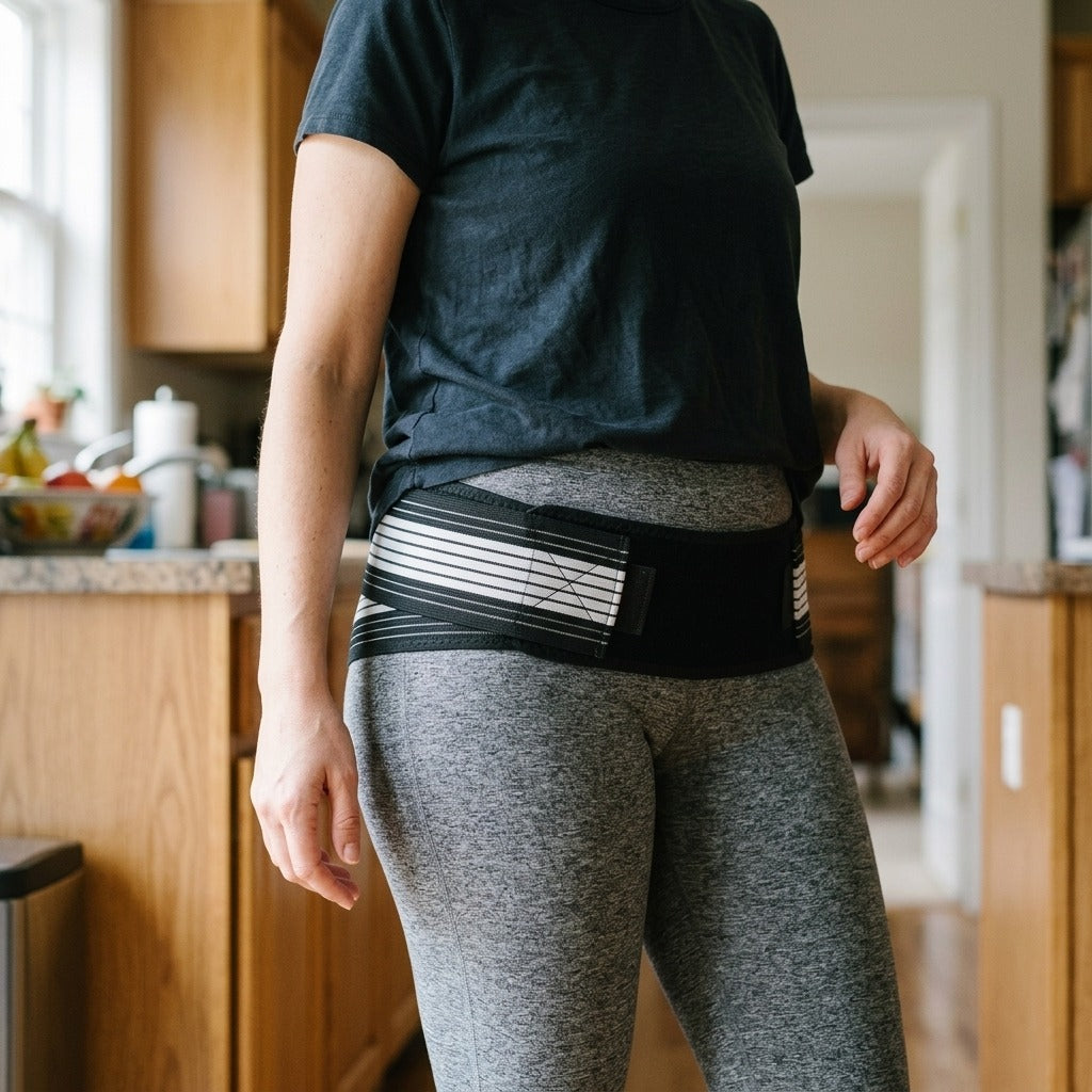 Sacroiliac Hip and Waist Support Belt - in use