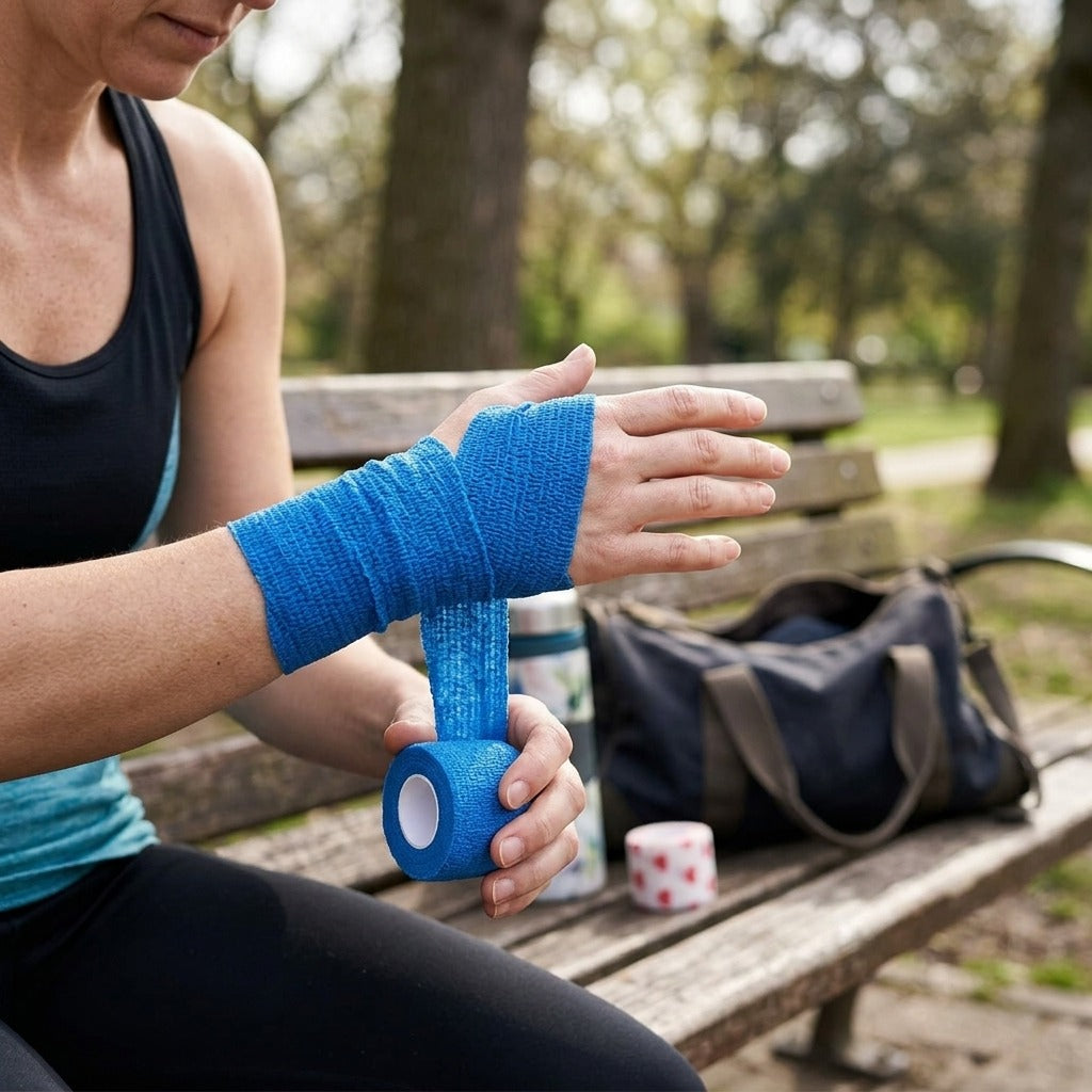 Self-Adhesive Elastic Sports Wrap Tape - in use