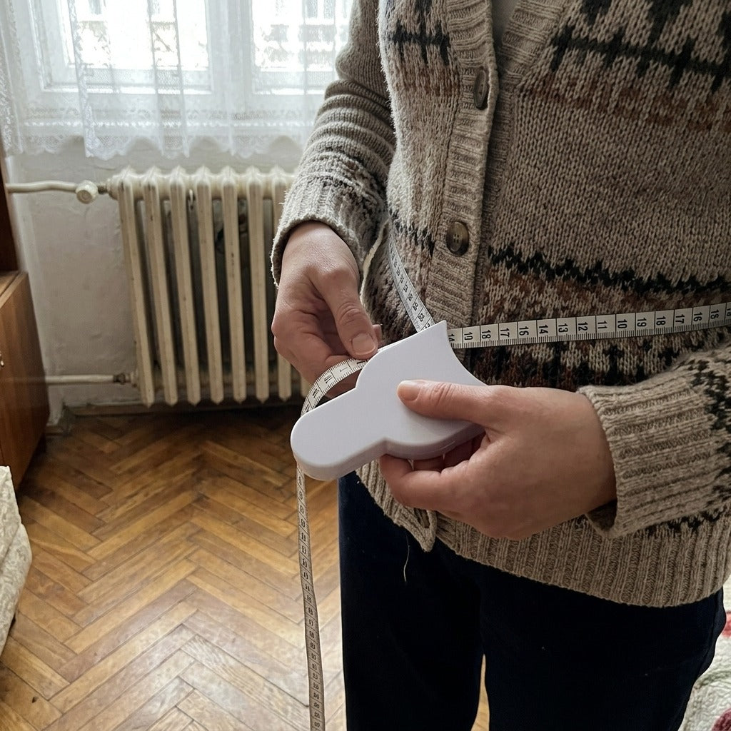 Önfeszítő testmérő szalag, 150 cm - használat közben