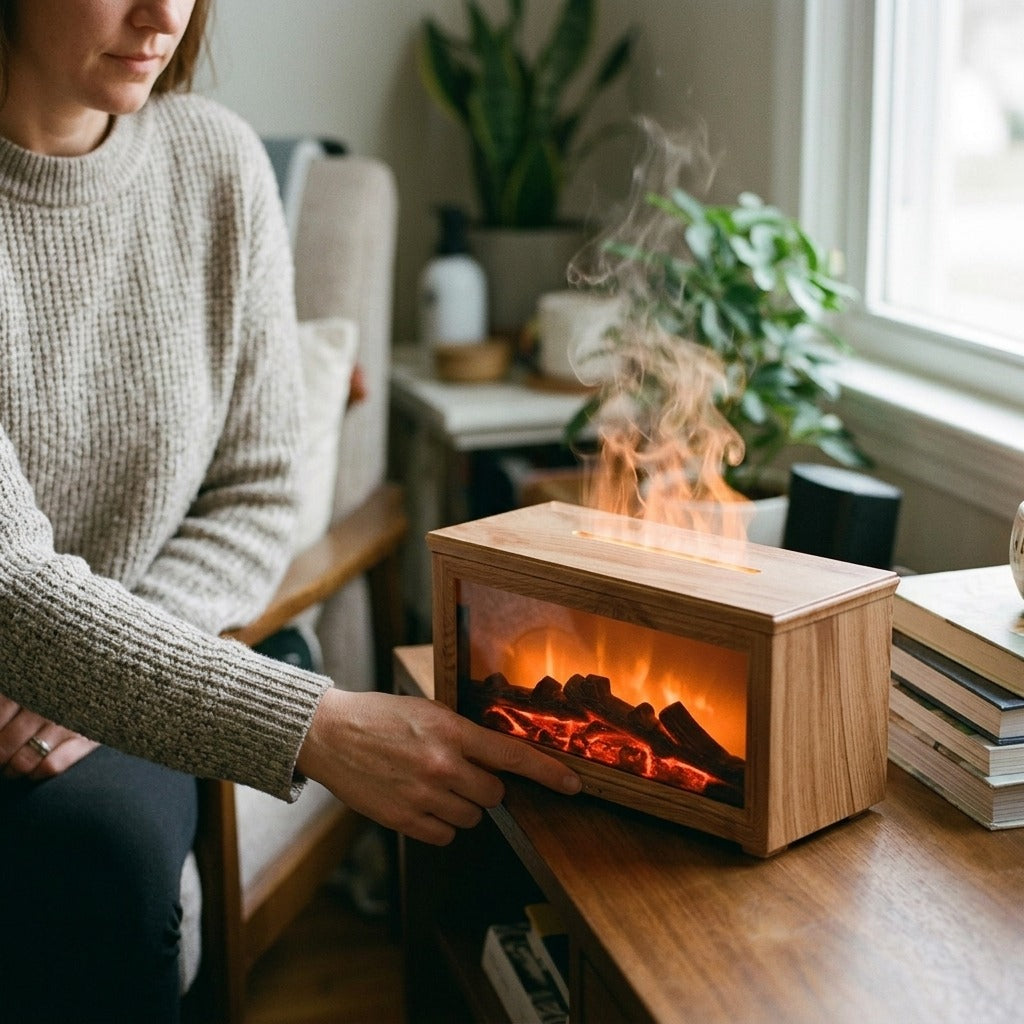 Seven-Color Flame Effect Essential Oil Diffuser - in use