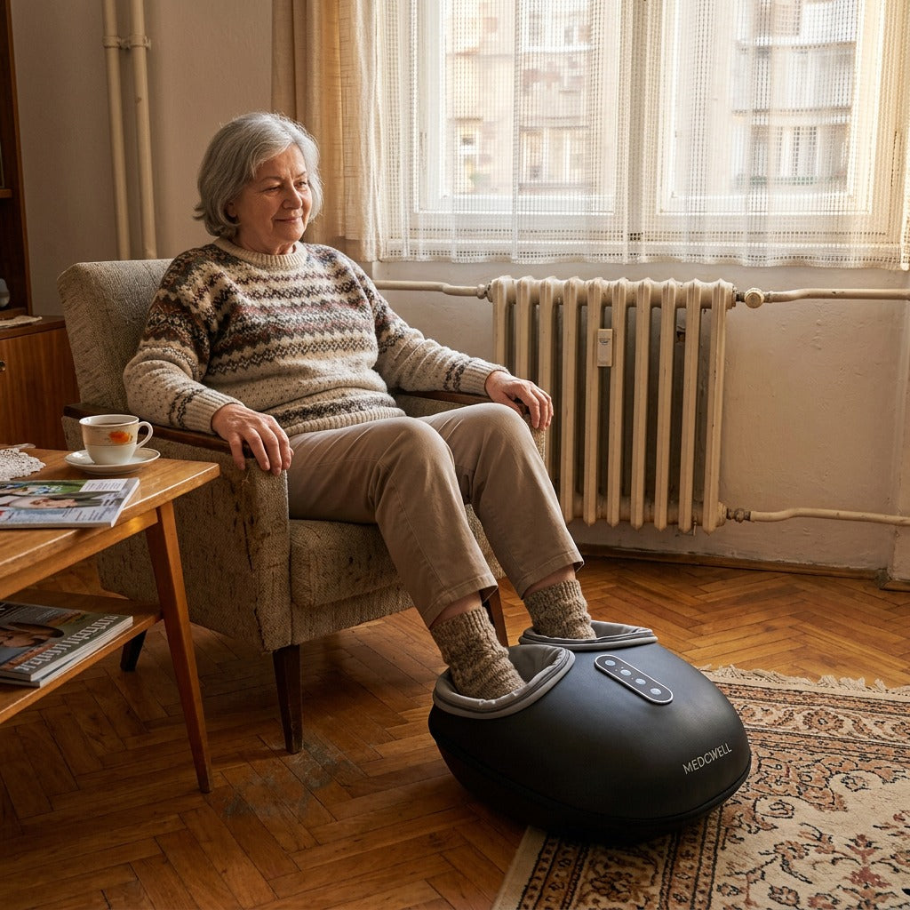 Shiatsu lábmasszírozó melegítéssel és görgőkkel - otthon