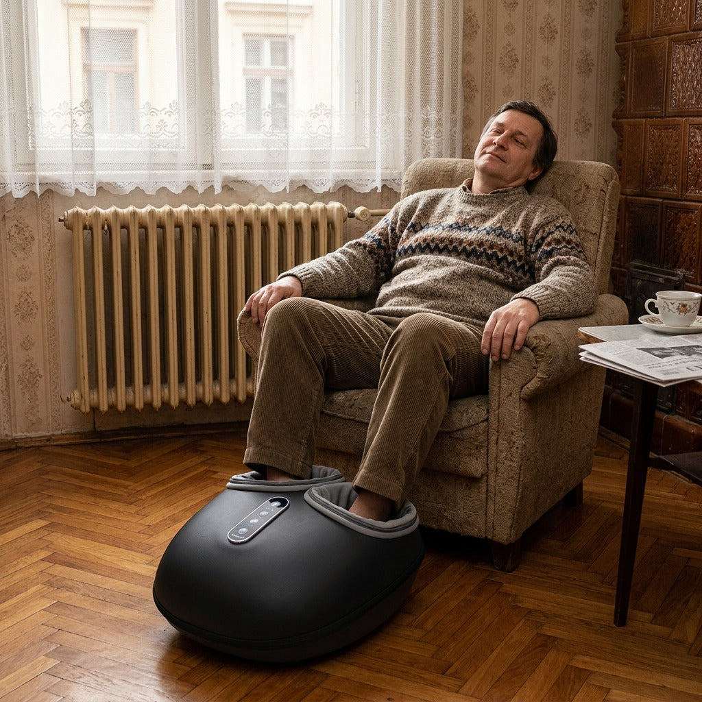 Shiatsu lábmasszírozó melegítéssel és görgőkkel - a mindennapokban