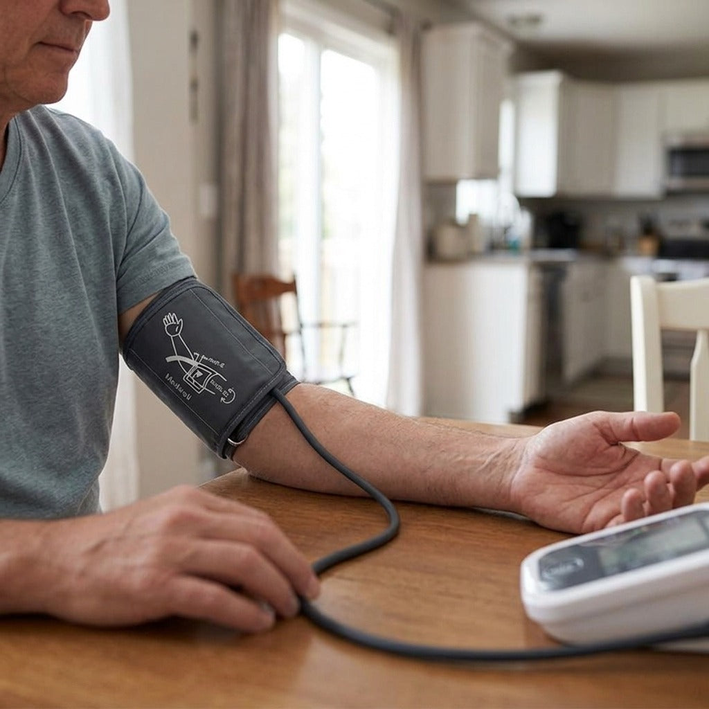 Single-Tube Blood Pressure Monitor Arm Cuff, 22–32 cm - in use