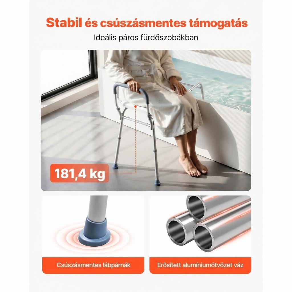 Tolható kádbaülő zuhanyszék karfával