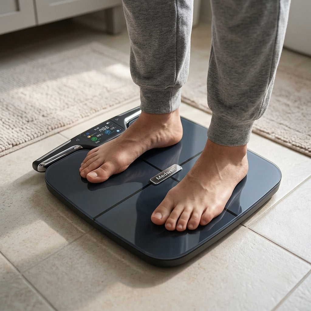 Smart Digital Body Weight Scale with WiFi and Bluetooth - in use