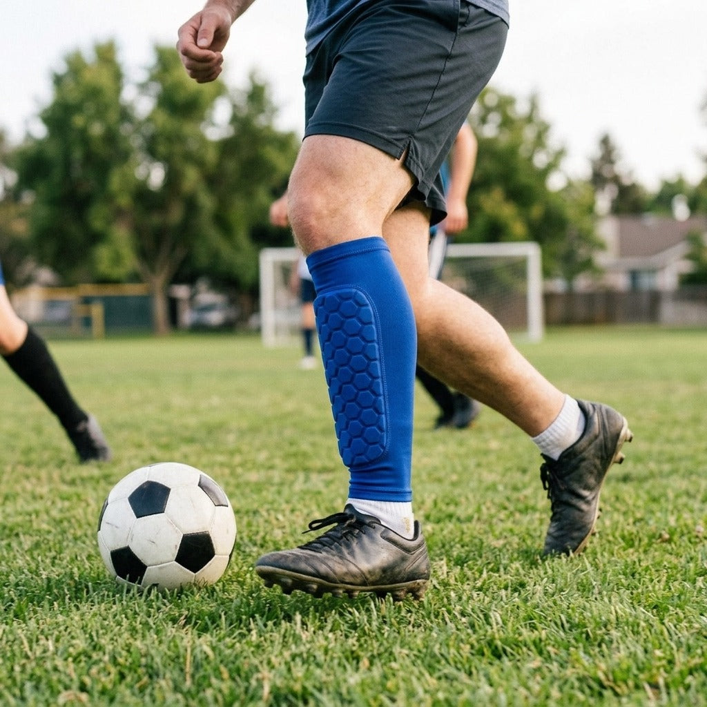 Soccer Shin Guards with Calf Compression Sleeves - in use