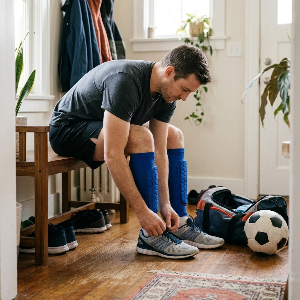Soccer Shin Guards with Calf Compression Sleeves - at home