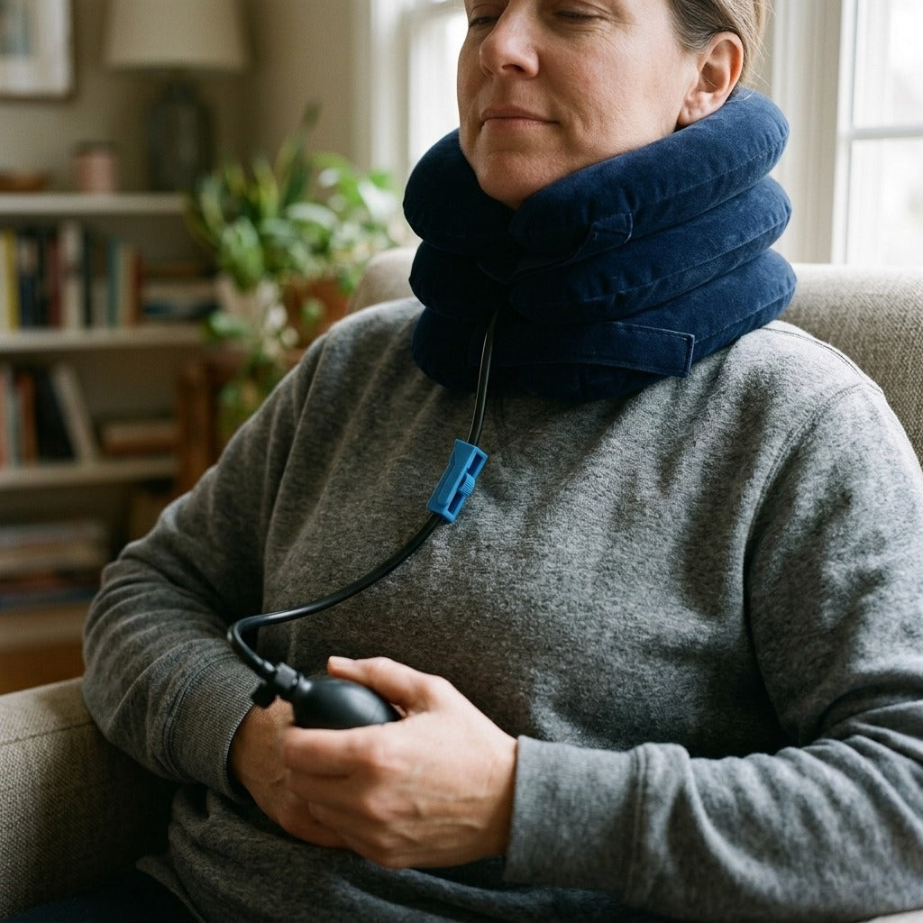 Soft Inflatable Cervical Neck Support Pillow - in use