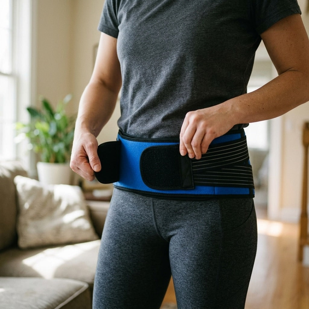 Soft-Shell Hip Support Brace - in use