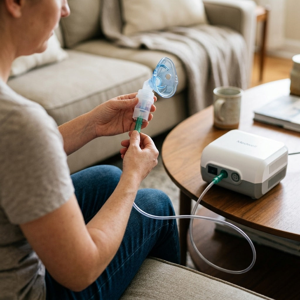 Soft Tube for Home Compressor Nebulizers - in use