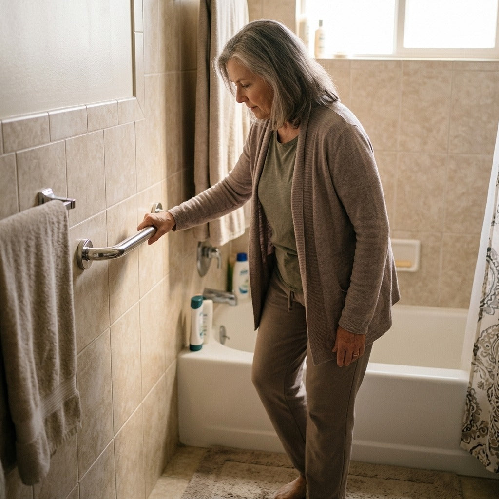 Stainless Steel Bathroom Grab Bar - at home