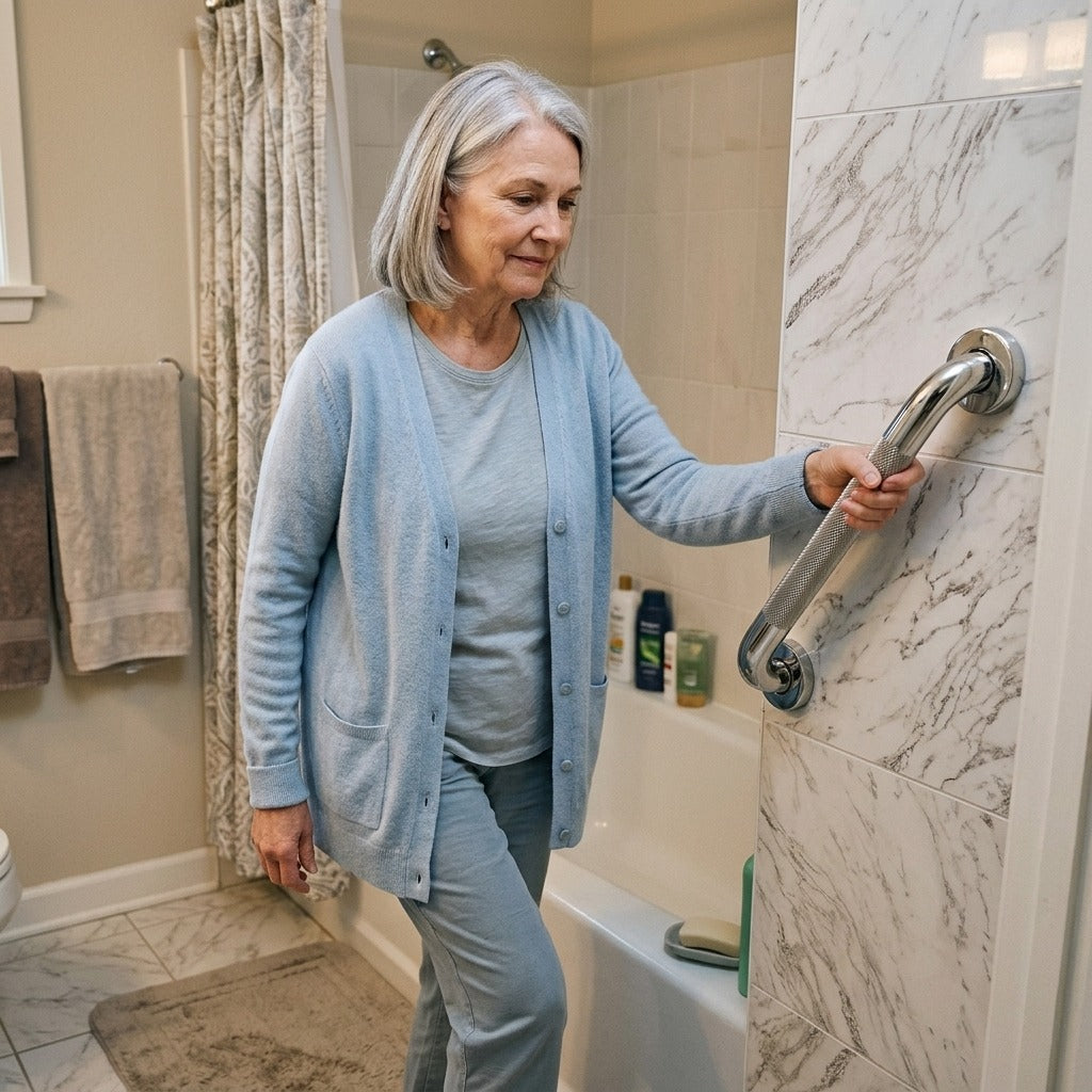 Stainless Steel Bathroom Grab Bar - in everyday life