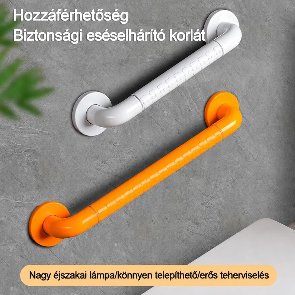 Falra szerelhető fehér és sárga színű biztonsági kapaszkodók fürdőszobába.