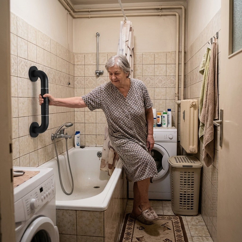 Rozsdamentes fürdőszobai kapaszkodó csúszásgátló fogantyúval - a mindennapokban