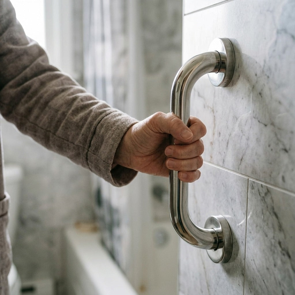 Stainless Steel Bathroom Safety Grab Bar - in use