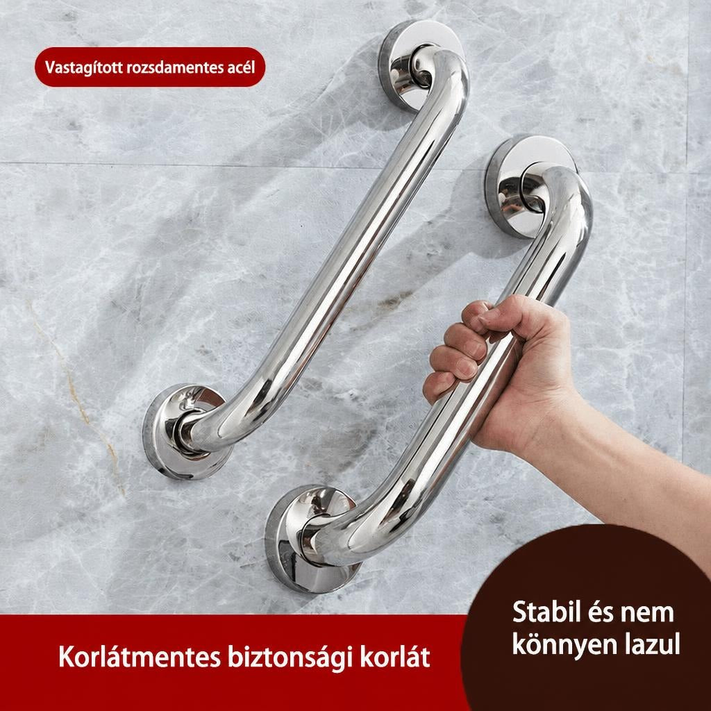 Falra szerelt rozsdamentes acél biztonsági kapaszkodó fürdőszobába.