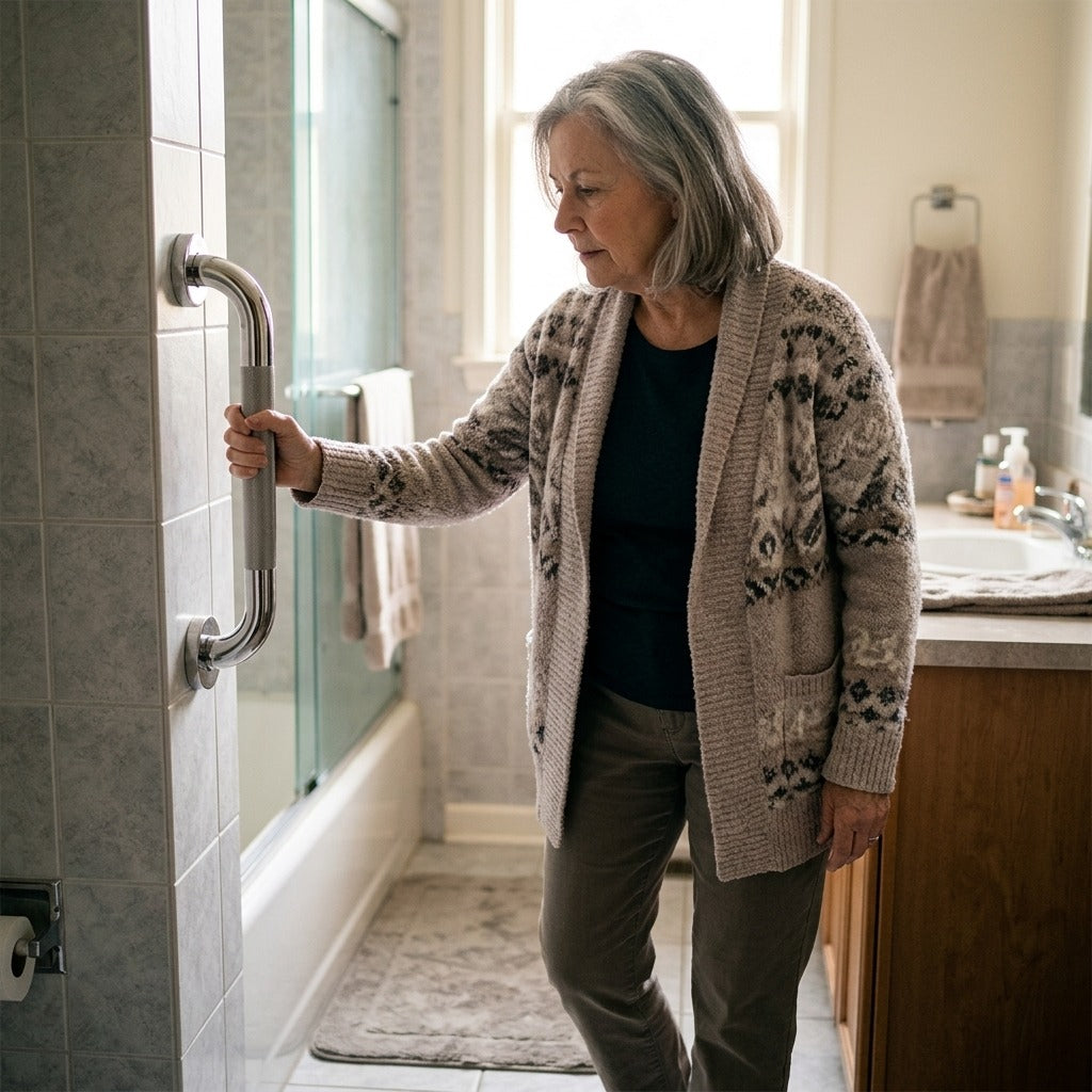 Stainless Steel Wall-Mounted Bathroom Grab Bar - at home