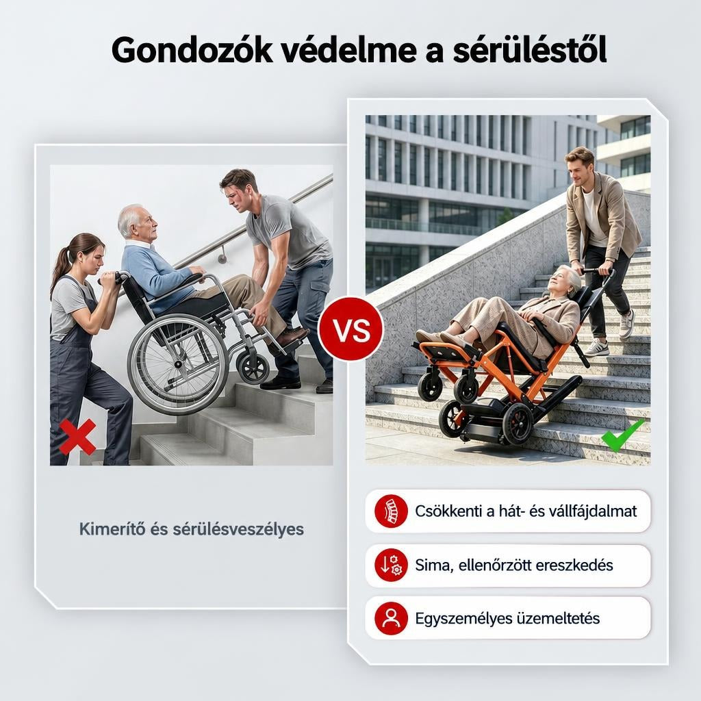 Lépcsőzőszék állítható háttámlával és karfával