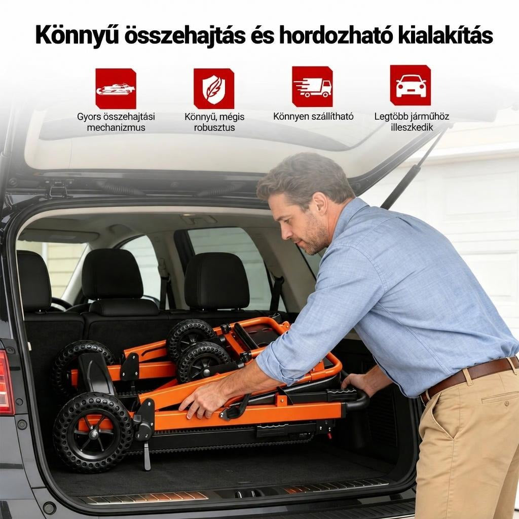 Lépcsőzőszék állítható háttámlával és karfával