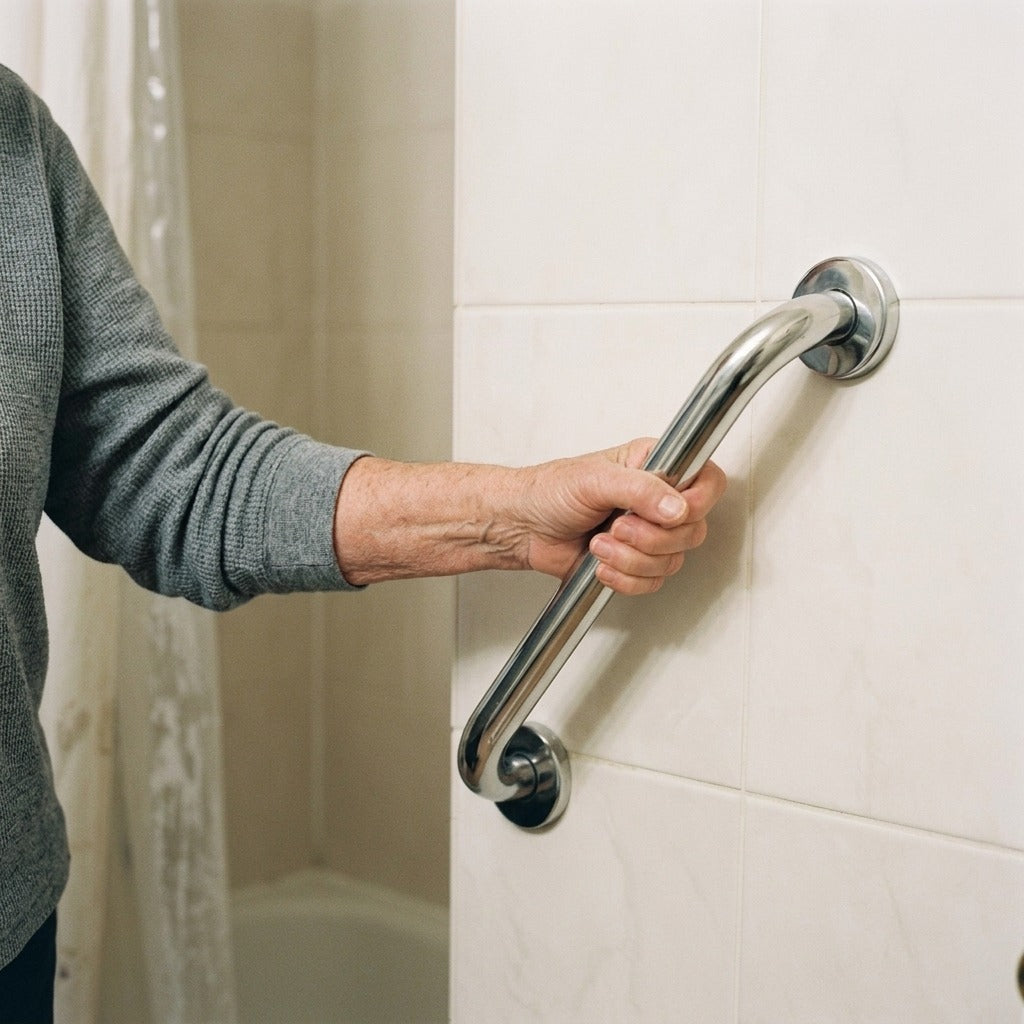 Straight Safety Grab Bar for Bathroom, Pool or Stairs - in use