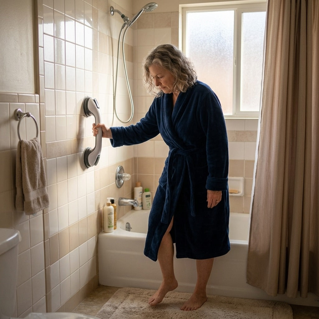 Straight Shower Safety Handle with Double-Lock Vacuum Disc - at home