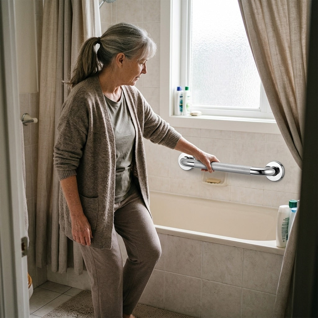 Straight Stainless Steel Bathroom Grab Bar - at home
