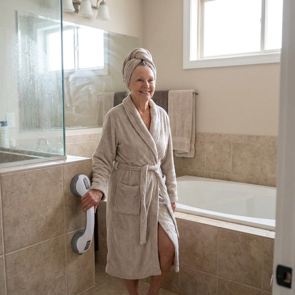 Straight Suction Cup Bathroom Grab Bar - in everyday life