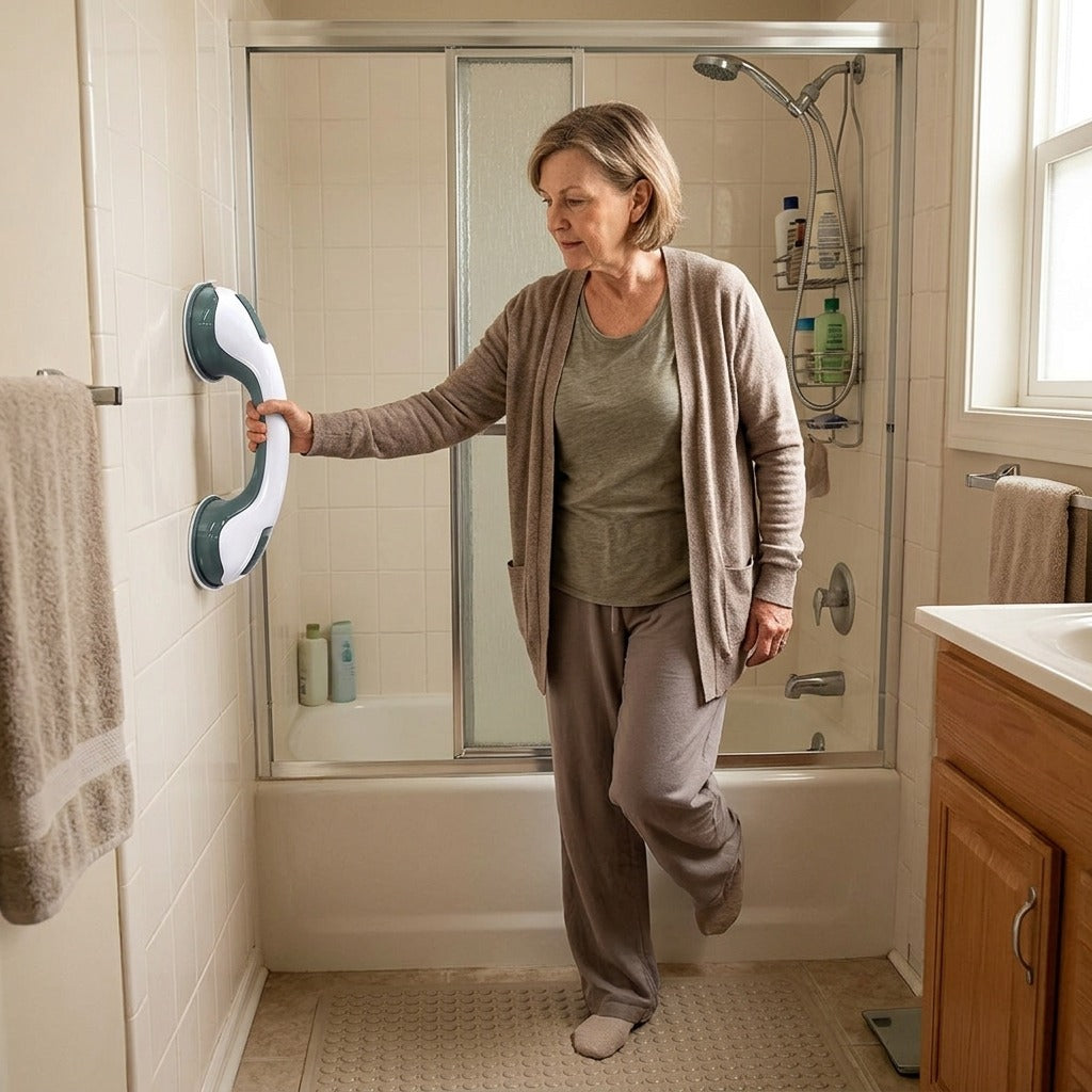 Suction-Cup Bathroom Grab Handle - at home