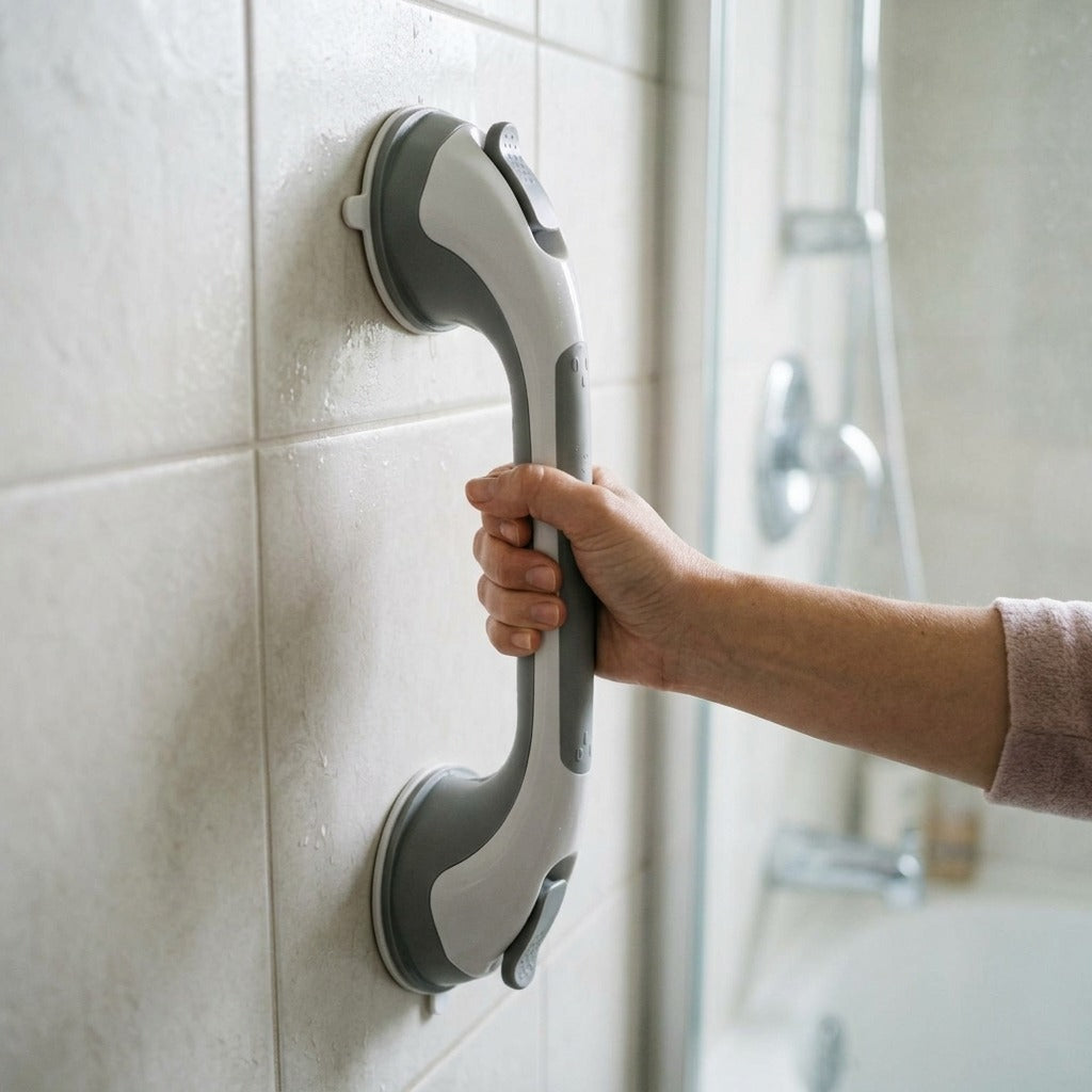Medwell Suction Cup Shower Grab Bar - in use