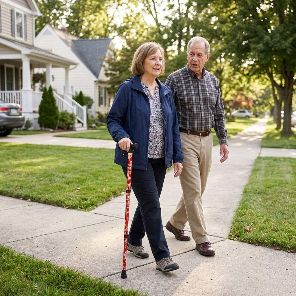 Telescopic Folding Walking Stick with Rubber Tip - in everyday life