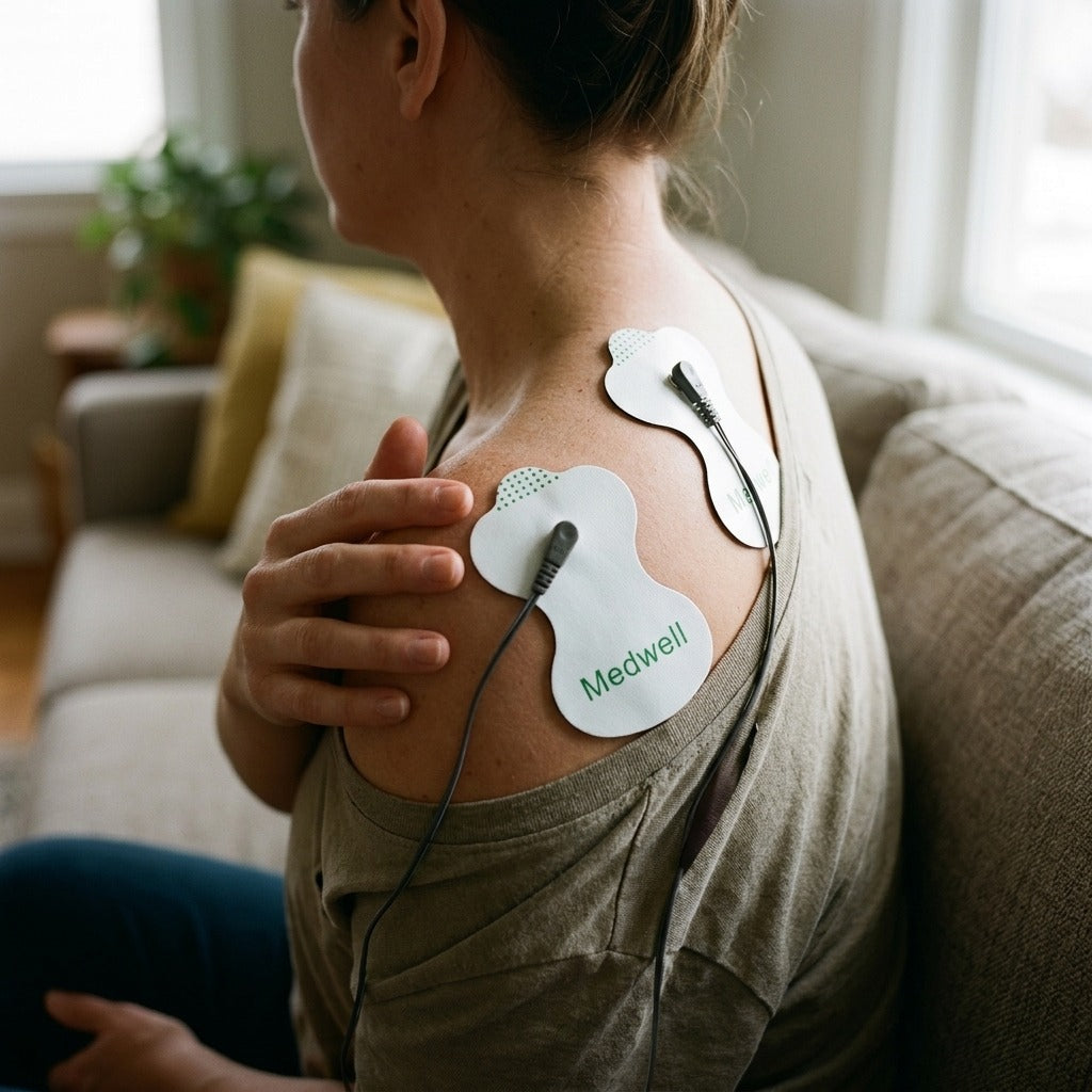 TENS EMS Conductive Gel Electrode Pads - in use
