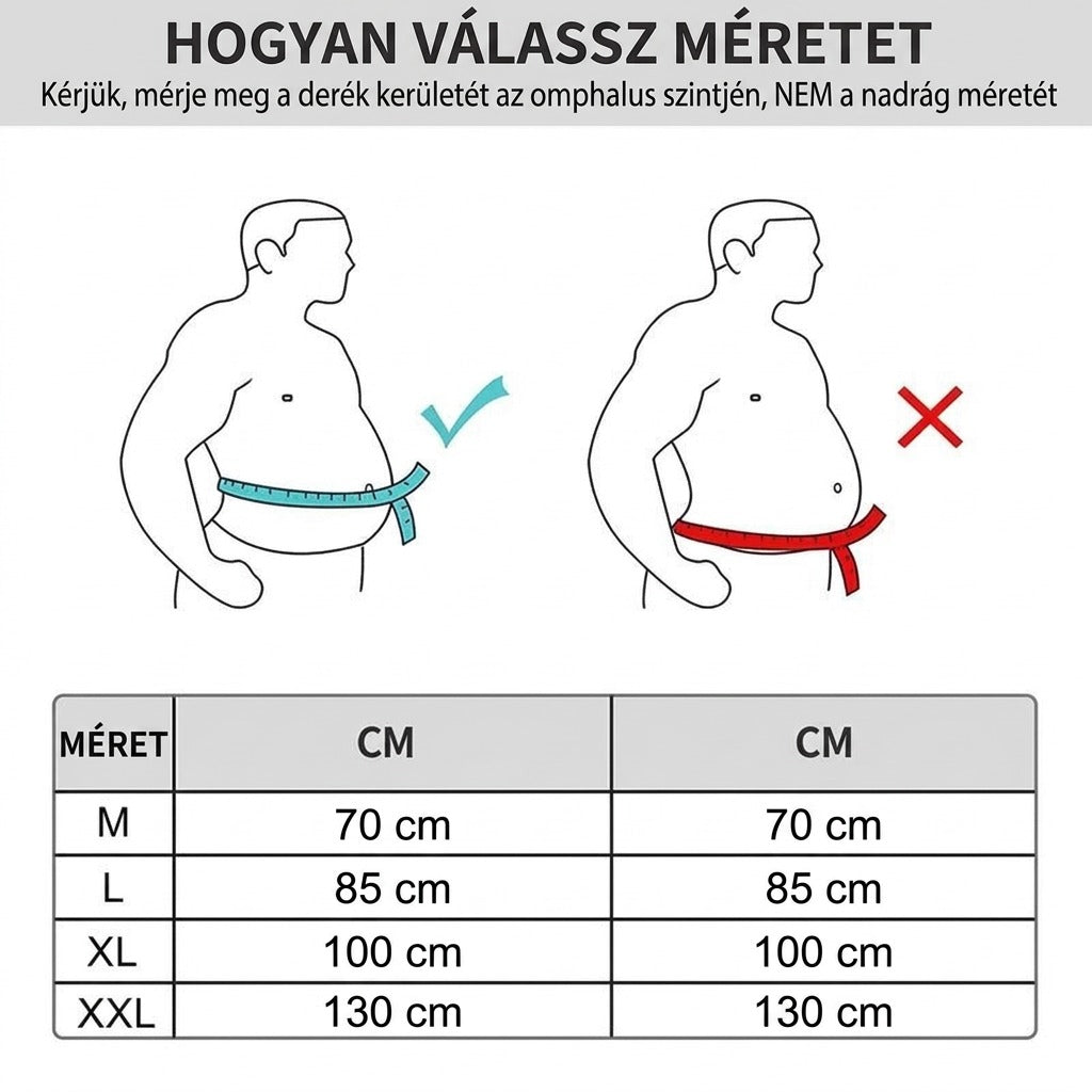 Méretválasztási útmutató derékmérethez omphalus szintjén