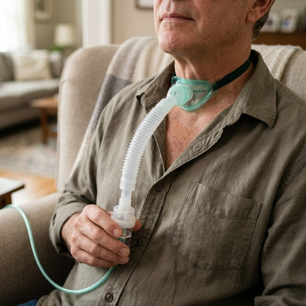 Tracheostomy Nebulizer Mask Set - in use