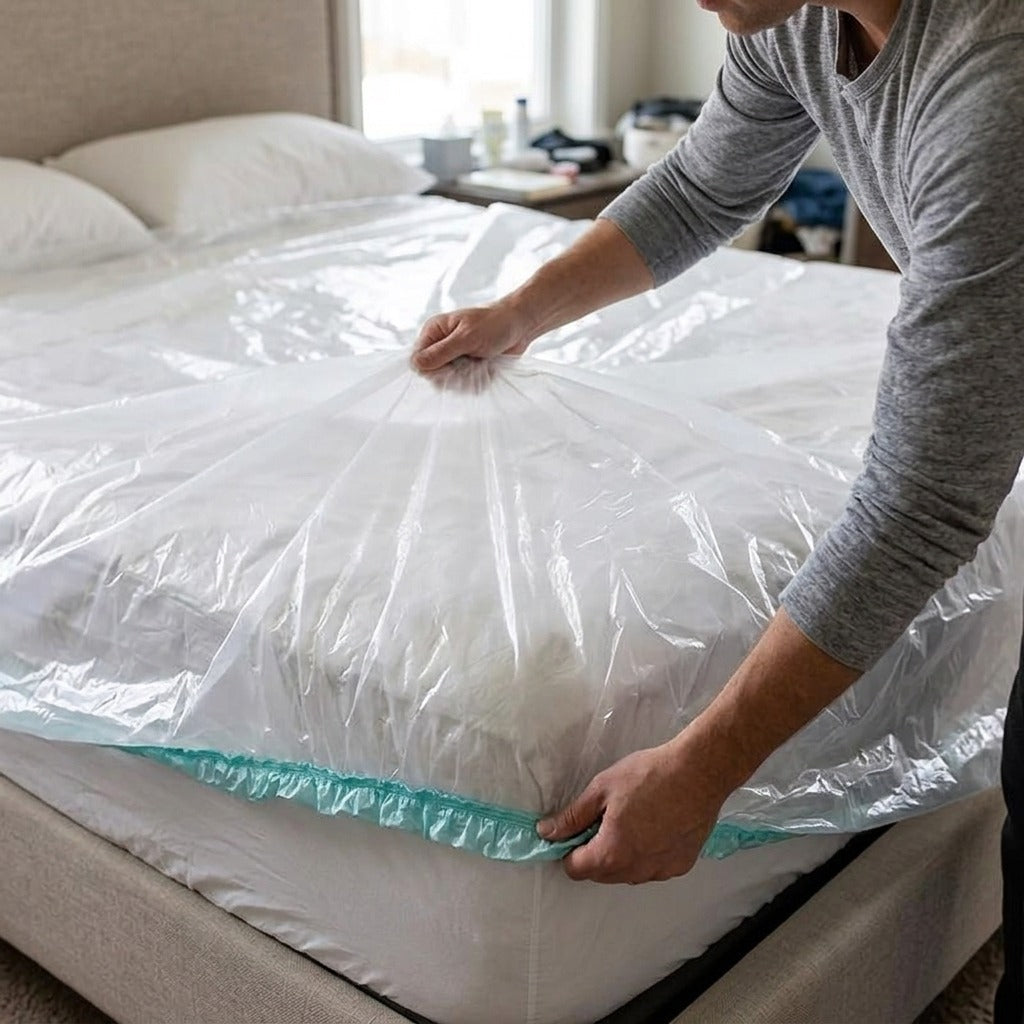Transparent Disposable Waterproof Bed Cover - in use