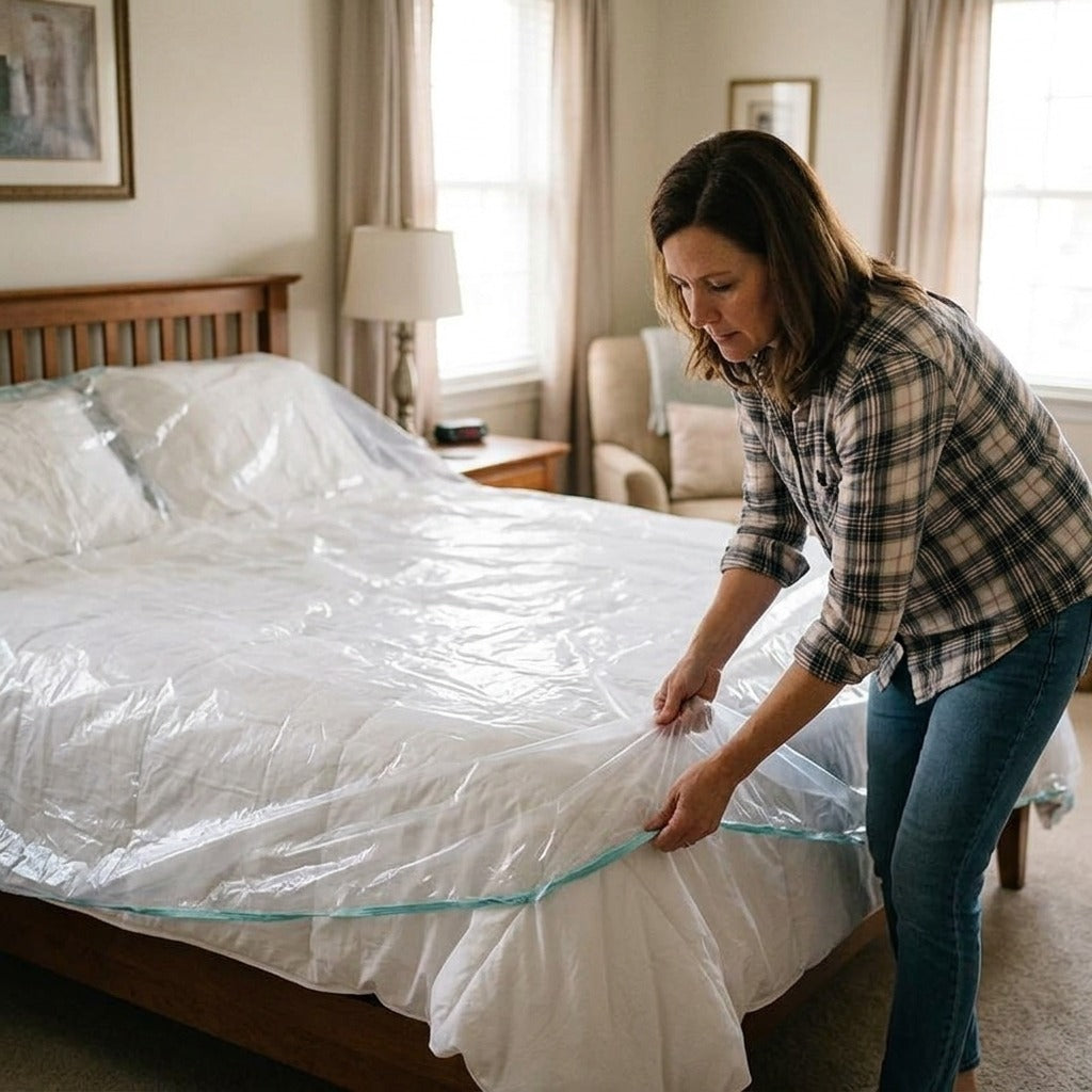Transparent Disposable Waterproof Bed Cover - at home