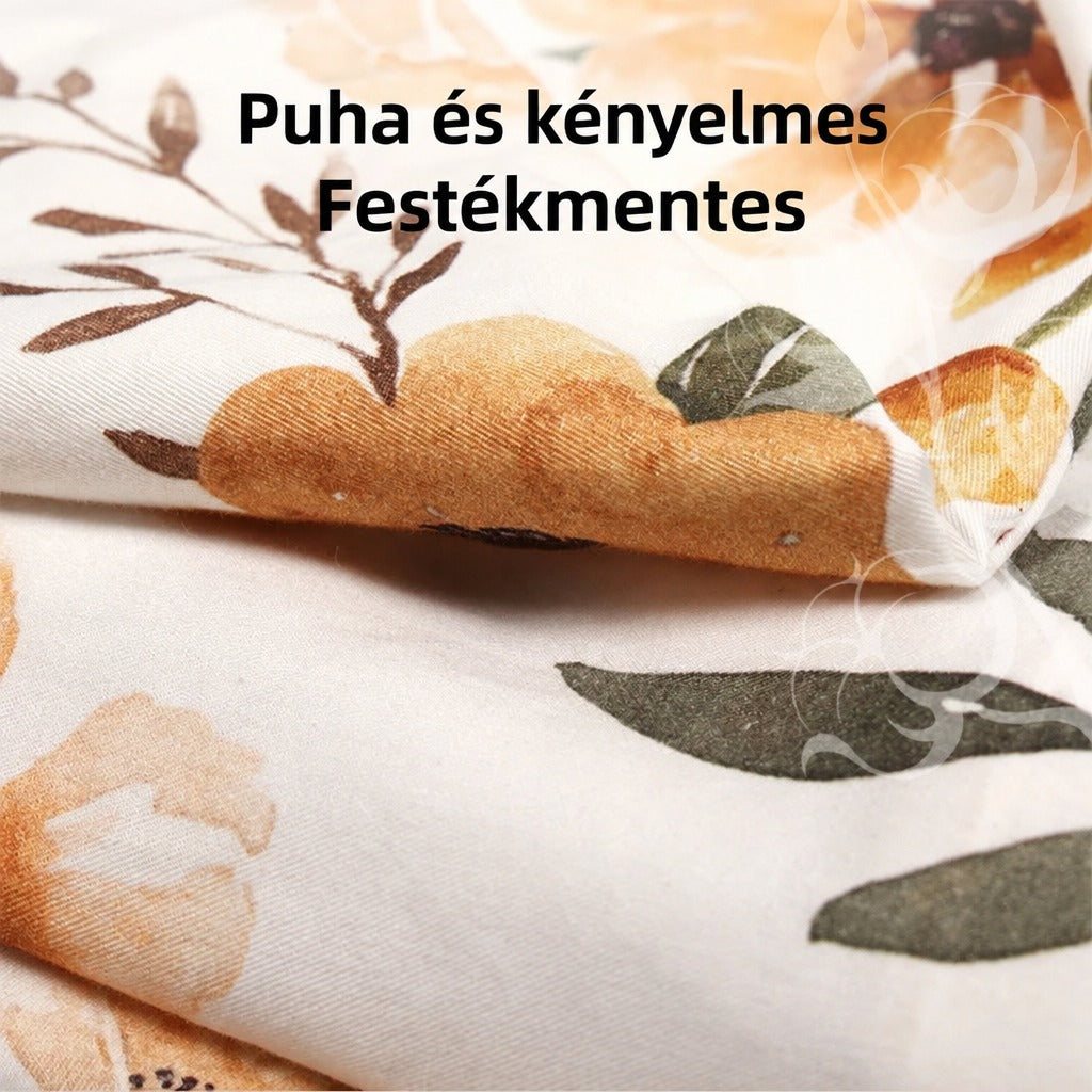 Puha, virágmintás textilanyag közelről.