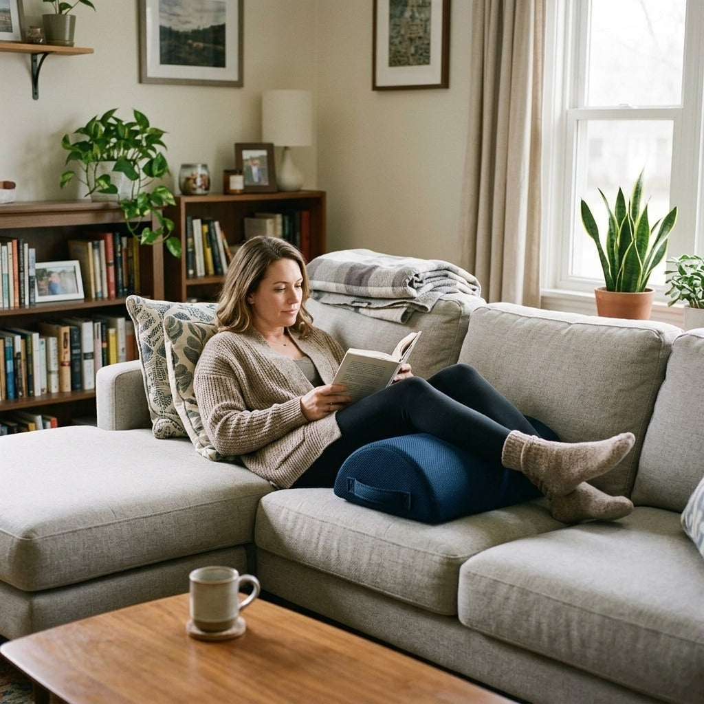 Under Knee Footrest Pillow, Ergonomic Half Moon Bolster - at home