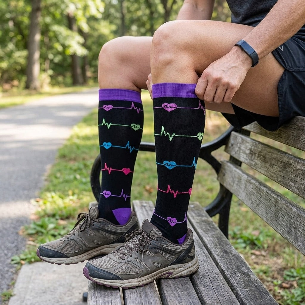 Unisex Knee-High Compression Socks 20–30 mmHg - in use