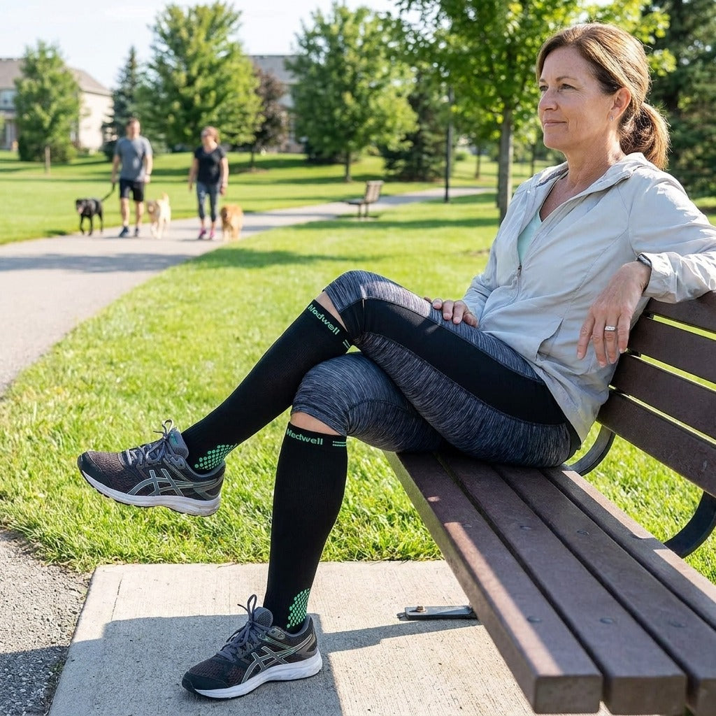 Unisex Knee-High Compression Socks, 20–30 mmHg - in everyday life