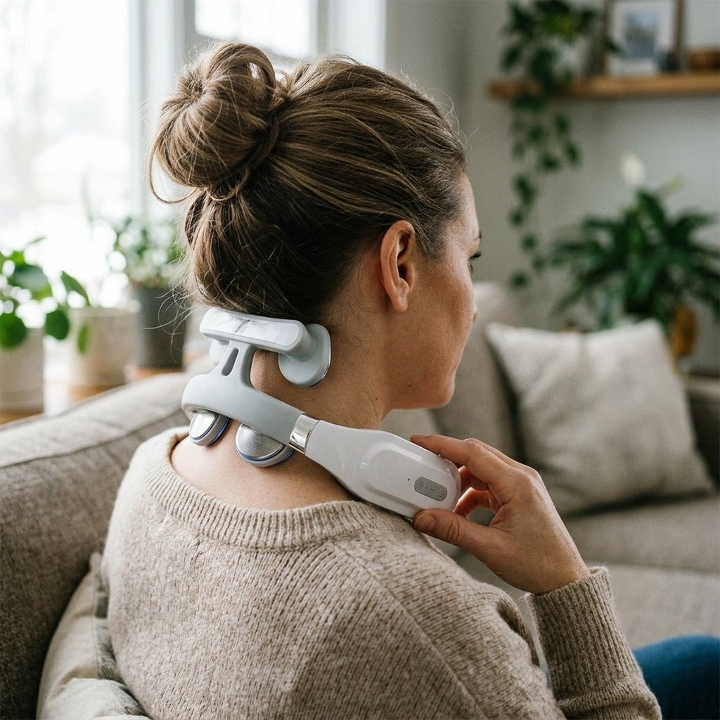 USB-Charging Neck Massager with Heat - in use