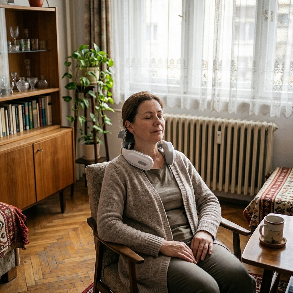 USB-ről tölthető, melegítő nyakmasszírozó - otthon
