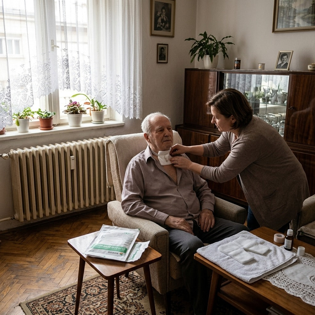 V alakban elővágott tracheostomiás kötszer, steril gézlap - otthon
