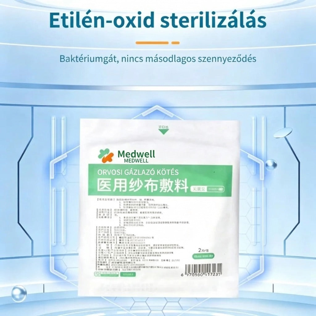 V alakban elővágott tracheostomiás kötszer, steril gézlap