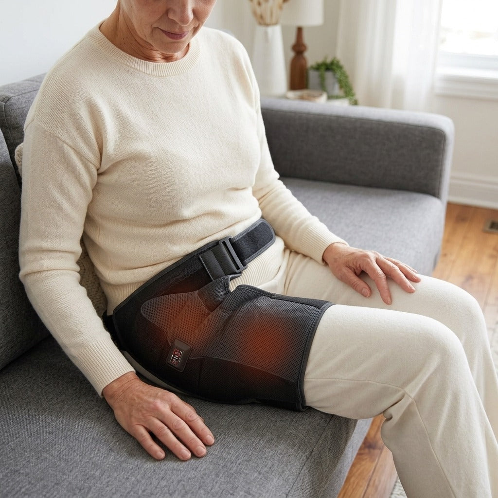 Vibration Massage Belt with Heat and LED Light - in use