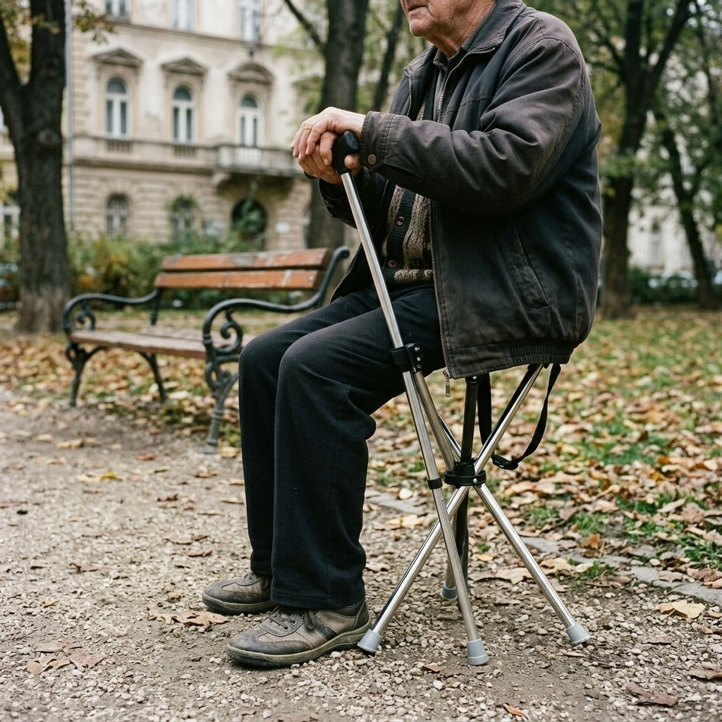 Sétapálca székkel, szabadtéri programokhoz - használat közben